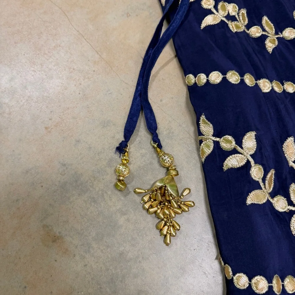 Navy Blue Gold Embroider Lehenga Full Maxi Skirt Indian Wedding‎ Ethnic Beaded